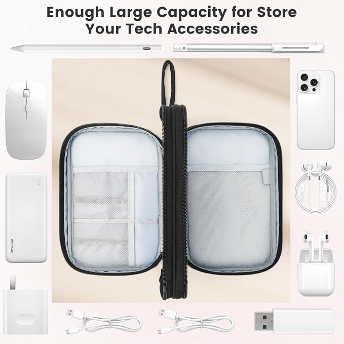 Skycase Tech Pouch - Lightweight Electronics Organizer Travel Case - Double Layers Cable Organizer - All-in-One Storage Bag for Charger, Cord, Phone, Flash Drive, Essentials - XL