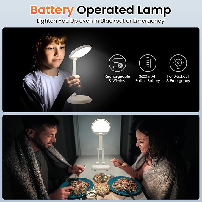 One Fire Rechargeable Table Lamp,Dimmable Cordless Lamp Desk Lamp for Dorm,3600mAh Battery Operated Lamp Rechargeable Lamp,Small Desk Lamp Portable Light for Office/Study/Nail/Craft/Puzzle(Warm Light)