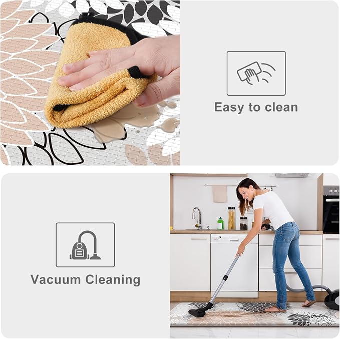 KIMODE Anti Fatigue Kitchen Mat for Floor Cushioned Comfort Standing Mat | 20" x 39", Boho Dahlia,Pink,Non Slip Rubber Backing,Waterproof,Ergonomic,Kitchen Rugs for Front Sink Laundry Home