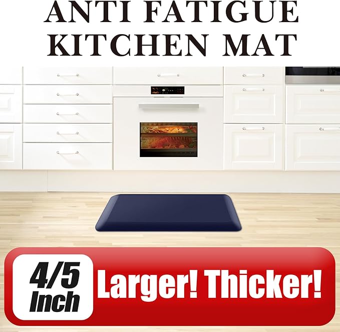 4/5 Inch Thick Kitchen Mat - Cushioned Anti Fatigue Mats for Kitchen Floor - Easy to Clean, Waterproof, Non-Slip Kitchen Rug for Sink, Office, Kitchen (30''x108'' Blue)