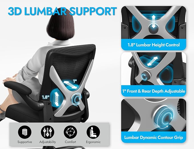 Ergalithic Office Chair: Mesh Ergonomic Desk Chair with 3D Lumbar & Swivel | 330LBS Computer Chair-Executive Task Chairs with Flip-up Arms Home Office Chairs Gaming Chair for Long Hours(Black-Pack of 5)
