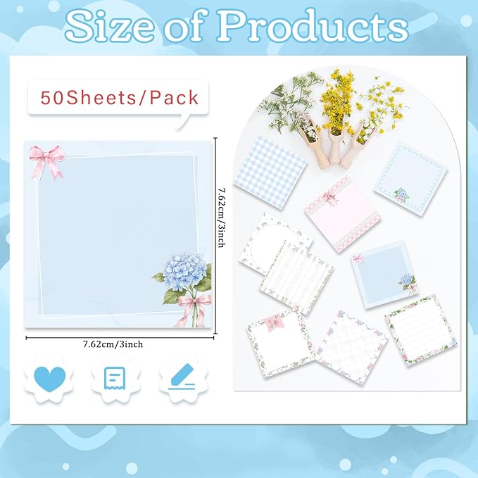 Aesthetic Sticky Notes Gifts, 9 Pack Pink Blue Aesthetic Notepads 3x3 Inch Gifts for Coworkers Students, Aesthetic Memo Pads Office School Supplies for Men Women (450 Sheets)