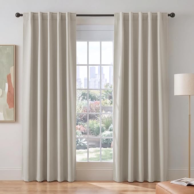 PONY DANCE Blackout 80 inch Length Curtains 2 Panels Set, Thermal Insulated Solid Back Tab Window Drapes for Closet, Temporary Room Divider Curtains for Bedroom Sliding Door, W 42 x L 80 inch, Cream