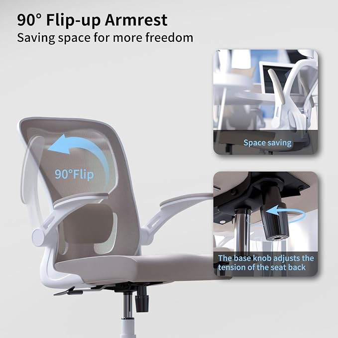 Ergonomic Office Desk Chair, 90°-125° Tilt Back Home Desk Chair with 360° Swivel & Mute Wheels, High Back Mesh Computer Chair for Adults with Lumbar Support, 330 LBS Capacity(01Khaki)