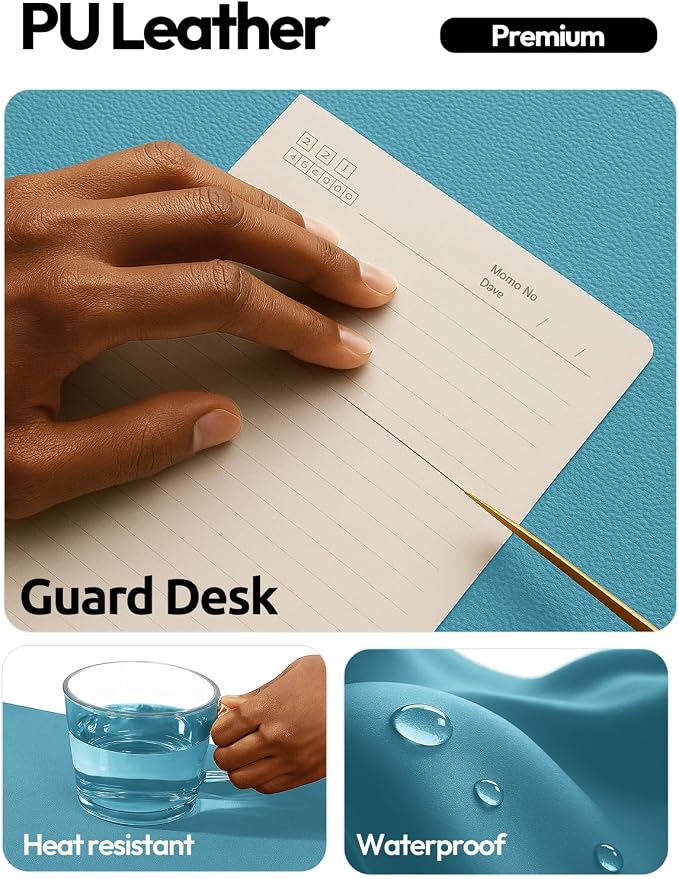 YSAGi Leather Desk Pad Protector, Office Desk Mat, Large Mouse Pad, Non-Slip PU Leather Desk Blotter, Laptop Desk Pad, Waterproof Desk Writing Pad for Office and Home (Turquoise, 35.4" x 17")