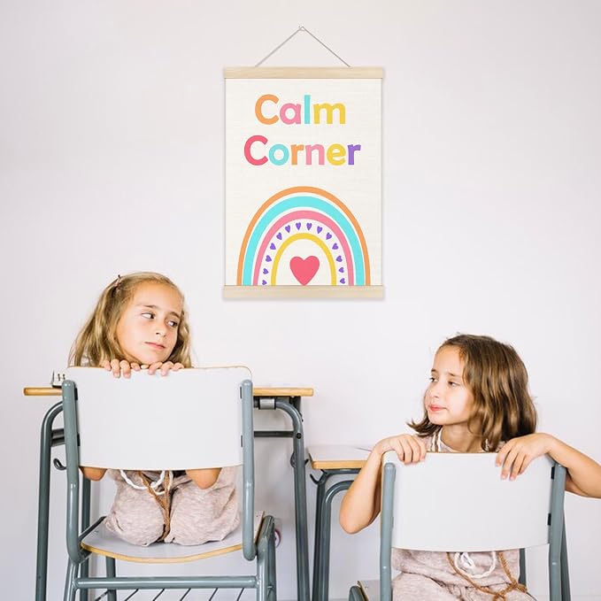 Welshower Boho Rainbow Calm Corner Poster Hanger Frame, Colorful Mental Health Wall Art Prints Decor for Kids Room Classroom Therapy School Counselor Calming Office, 12x16 Inch