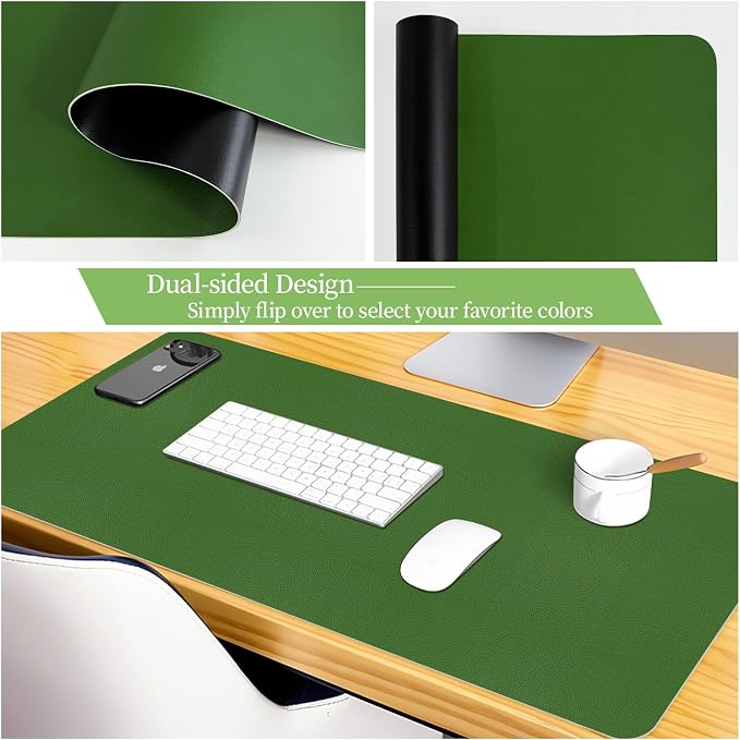 Bloss Green Leather Mouse Pad,Leather Desk Mat Protector,Dual-Side Use Mouse Mats,Office Desks Mats,Laptop Protector Desks Mat,Waterproof Keyboard Pads,Desk Writing Pad for Office/Home.31.5"x 15.7"