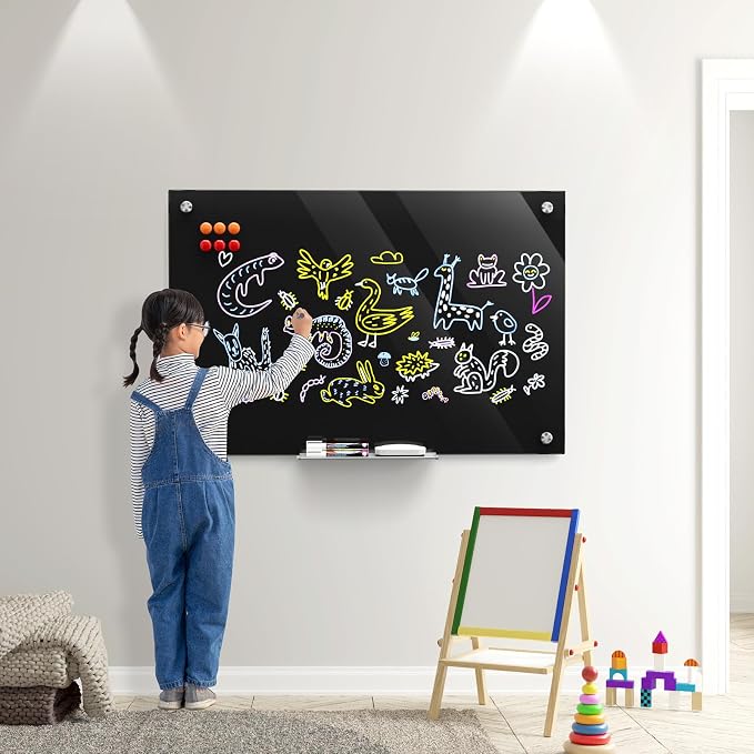 MaxGear 36" x 24" Glass Whiteboard Wall Mounted for Office Home Classroom | Magnetic Glass Dry Erase Board, Tempered Glass, Steel Backed, Non-Porous Surface, Frameless Design, Hardware Included