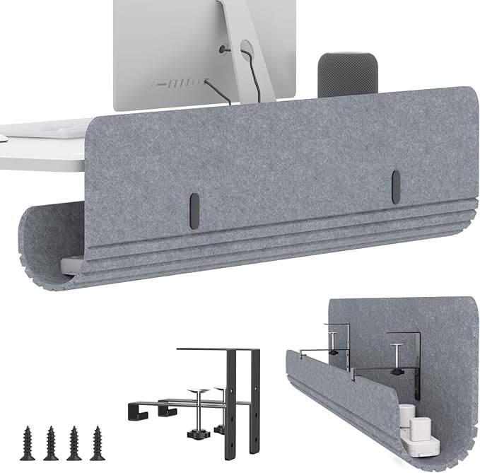 47.2" Under Desk Cable Management Tray, No Drill Cable Organizer for Table | Clamp/Screw Mount Felt Cord Organizer, Hidden Cord & Wire Management, Standing Desk Cable Tray Under Desk for Office, Home