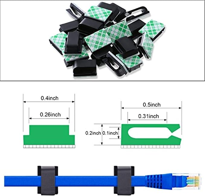 Hicarer 100 Pcs Christmas Light Clips Adhesive Hooks for Outdoor String Cable Wire Clips Adhesive Wire Management Cord Holder for The Wall, Under Desk, Car, Home and Office (Small, Black)