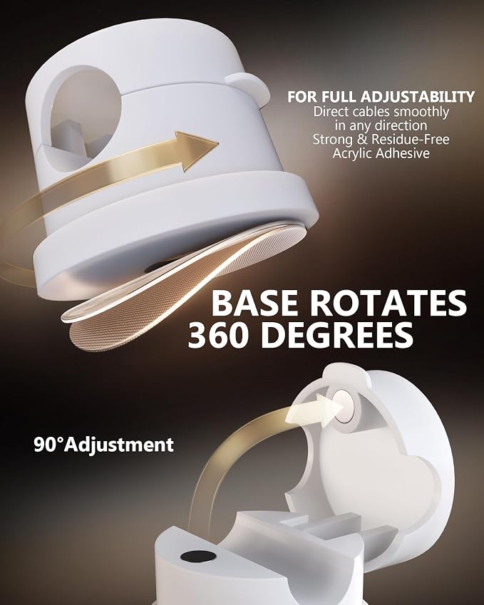 6Pack Magnetic Cord Holder 360° Rotating, 1s Lock Adhesive Desk Organizers | 8mm Cable Pass-Through, One-Hand Easy Installation for Cable Management, Phone Charging Wires Nightstand Car Home Office