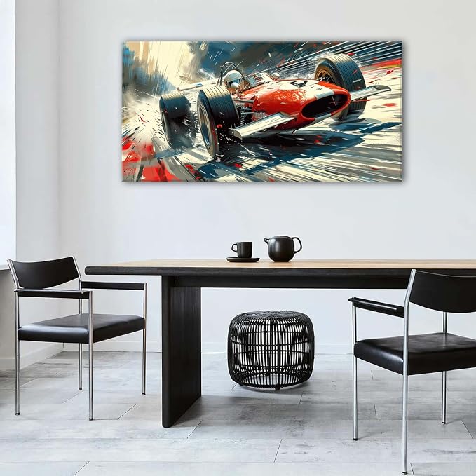 Vintage Formula Race Car Wall Art Abstract Racing Car Canvas Painting Retro Speed Posters for Boys Bedroom Man Cave Garage Office Living Room Home Decoration Open Wheel Motorsport Artwork 30x60"