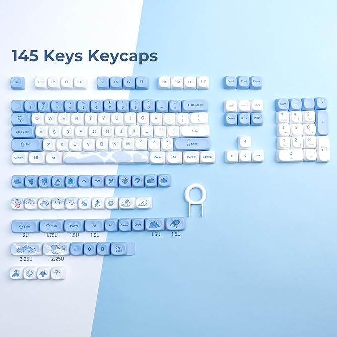 OHY XVX Dolphin Theme PBT Dye-Sub Keycaps Set, 145-Key Blue Custom Keycaps for 75% Mechanical Keyboards (Compatible with Cherry MX/Gateron Switches & Mac/Windows PC)