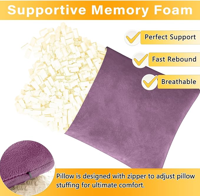 1 MIDDLE ONE 2 Pack Small Pillow, Memory Foam Mini Pillow 11 X 7 Inches for Travel, Sleeping, Nap and Neck, Knee, Lumbar Support, Tiny Cushion for Pet, Dogs (Dark Purple)