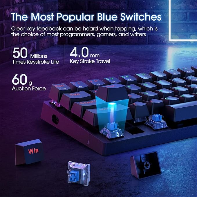 Portable 60% Mechanical Gaming Keyboard, Wired Keyboard with Blue Switches,LED Customization Backlit,61 Keys Ultra-Compact Mini OfficeKeyboard for PC/Mac/Xbox,Easy to Carry On Trip-Black