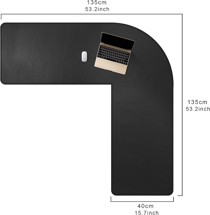 Mydours 53"x53"x16" L Shaped Office Mat, Full Desk Mouse Pad for Large L Shaped Gaming Desk Cover, Dual-Sided PU Leather Pad, Corner Mat for Home & Executive Office Desks, Black