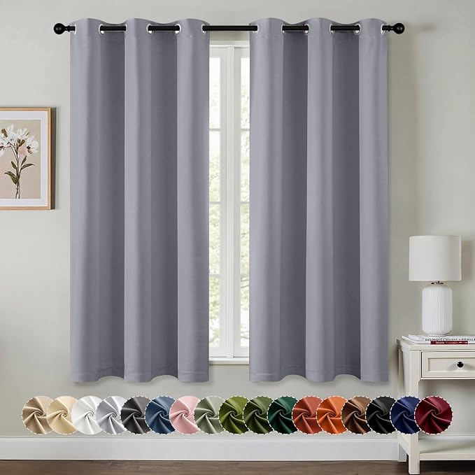 MIULEE Blackout Curtains for Bedroom Living Room 2 Panels, Thermal Insulated Room Darkening Drapes Grommet Noise Reducing Light Blocking Window Treatments 63 Inches Long 40x63 Inch Silver Grey