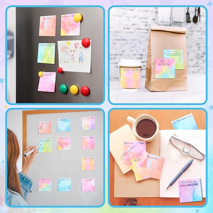 Yinder 24 Pcs Inspirational Sticky Notes Thank You Gift Motivational Sticky Note Pad Employee Appreciation Gift Bulk for Staff Coworker Teacher Nurse Office Groups 3 x 3'' (Thank You,Water Color)