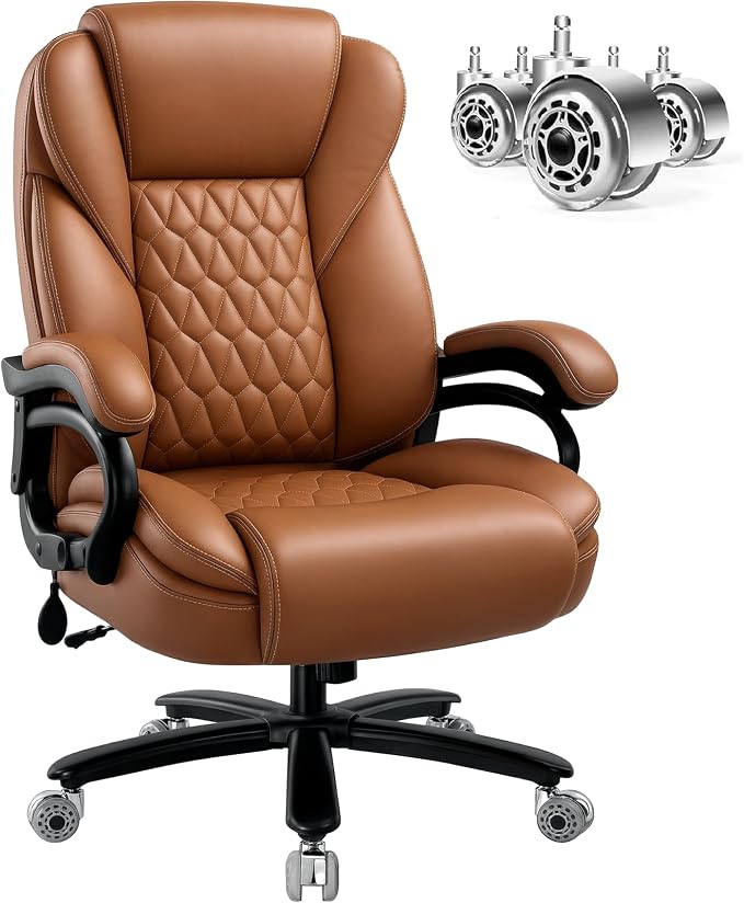 600lbs Big and Tall Office Chair with Pocket Spring Cushion, Heavy Duty Office Chair for Low Back Pain Relief, Large Executive Office Chair (Classic, Brown)