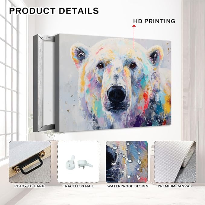 Watercolor Bear Wall Art Nursery Wall Decor Abstract Nature Cute Bear Canvas Picture for Kids Toddler Bedroom Painting Minimalist Safari Animal Poster Prints Artwork Home Playroom Decorations 12x16”