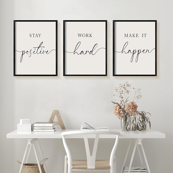 Heiple Motivational Wall Art 11"x14" Framed Wooden Inspirational Office Wall Decor for Men Picture Poster Positive Work Hard Quote Wall Decor for Home Office Bedroom (Black, 11”x14”)