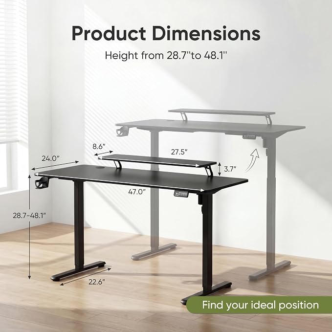Furmax Electric Standing Desk, 55 x 24 Inches Sit Stand up Desk, Sit Stand Height Adjustable Home Office Desk with Monitor Stand (Rustic Brown, 47)