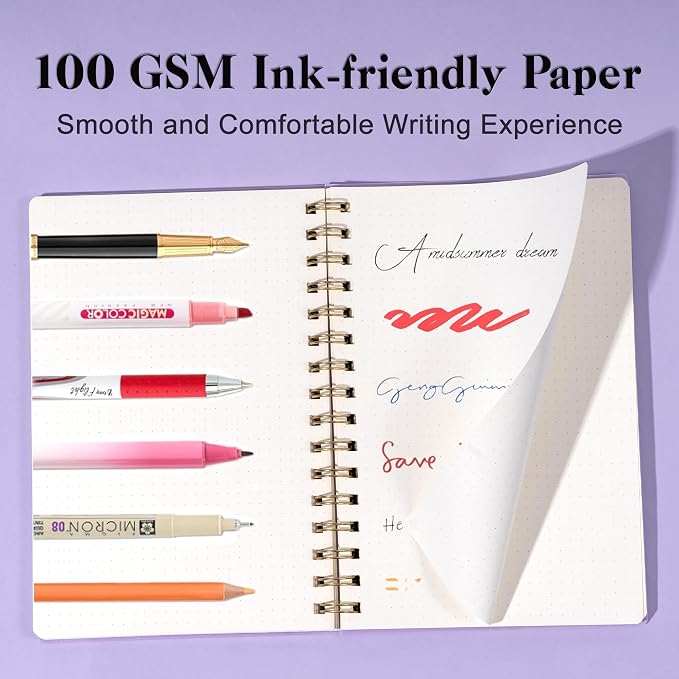 Dot Grid Spiral Notebook A5 Spiral Bullet Dotted Journal 160 Pages Thick Dot Paper Notebooks Plastic Hardcover Spiral Notebook 5x7 Wire Bound Notebooks for Note Taking School Office Supplies,Purple