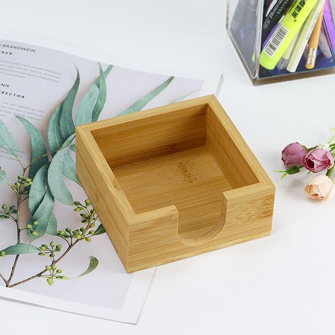 MultiBey Bamboo Sticky Note Holder, Wood Post It Note Dispenser & Desk Organizer, Natural Wood Color Office Accessories for Home, School, Office