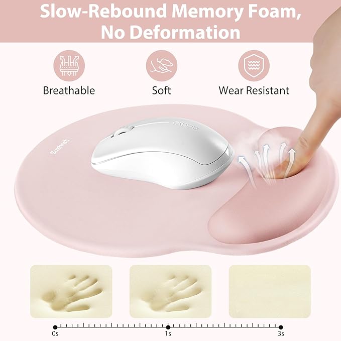 Mouse Pad and Keyboard Wrist Rest, 3-in-1 Gel Memory Foam Ergonomic Mouse Pad with Wrist Rest Set, Gaming Mousepad Arm Cushion Support for Computer Office Desk Accessories Cute Setup, Pink