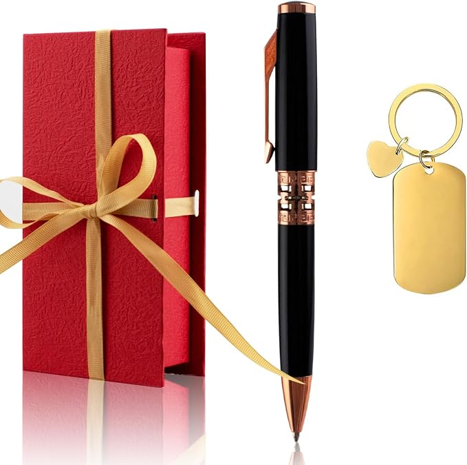 Yastar Personalized Ballpoint Pen with a custom Keychain, Gift Box 2 extra Black Ink Refills Engrave with Your Message Personal or Business Name on the Pens Perfect for Office Friends Employees