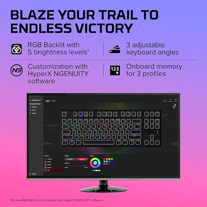 HyperX Alloy Origins Core - Tenkeyless Mechanical Gaming Keyboard, Software Controlled Light & Macro Customization, Compact Form Factor, RGB LED Backlit, Tactile HyperX Aqua Switch,Black