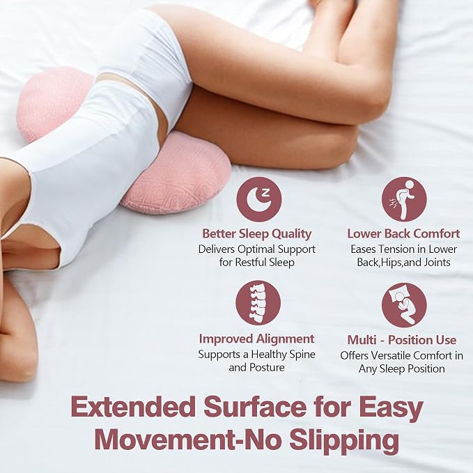 COMFYTHERA Lumbar Support Pillow for Sleeping Memory Foam Lumbar Support Cushion for Lower Back Pain Relief, Back Support Bed Pillow Waist Support (Pink, Small)
