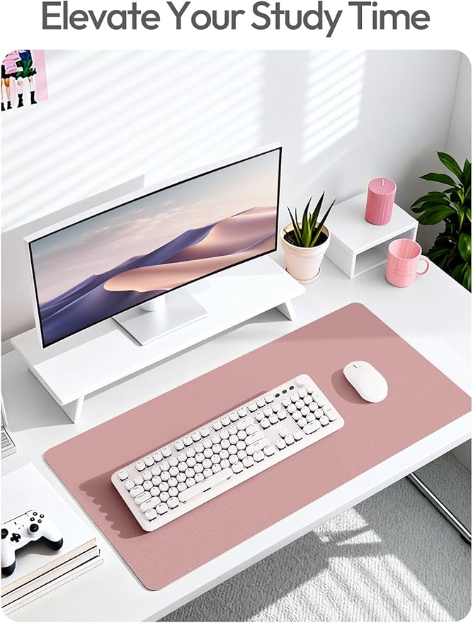 YSAGi Leather Desk Pad Protector, Office Desk Mat, Large Mouse Pad, Non-Slip PU Leather Desk Blotter, Laptop Desk Pad, Waterproof Desk Writing Pad for Office and Home (Pale Mauve,55" x 17.2")