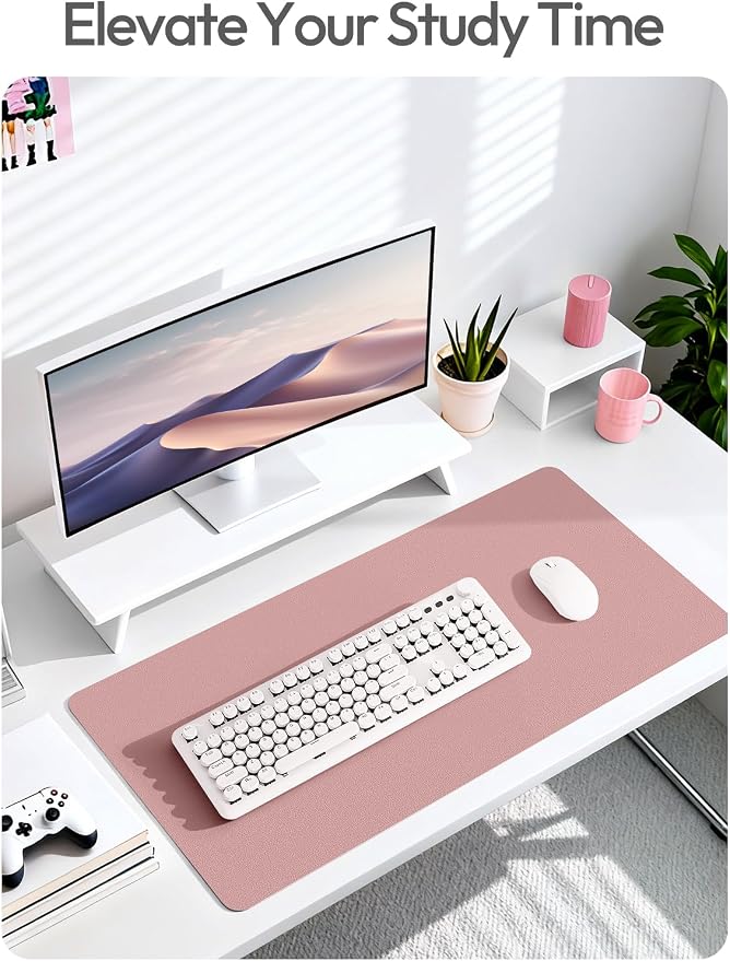 YSAGi Leather Desk Pad Protector, Office Desk Mat, Large Mouse Pad, Non-Slip PU Leather Desk Blotter, Laptop Desk Pad, Waterproof Desk Writing Pad for Office and Home (Pale Mauve,55" x 24")