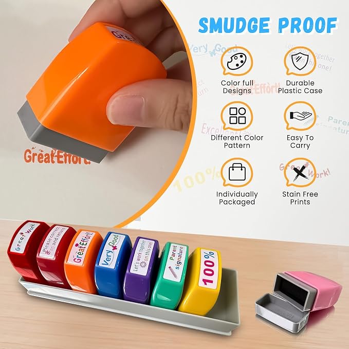 Teacher Stamps for Classroom Grading Parent Signature Self-Inking Stamp Set for Teachers Appreciation Gifts for Women with Motivational Encouraging Back to School Homeschool & Teacher Supplies (8Pcs)
