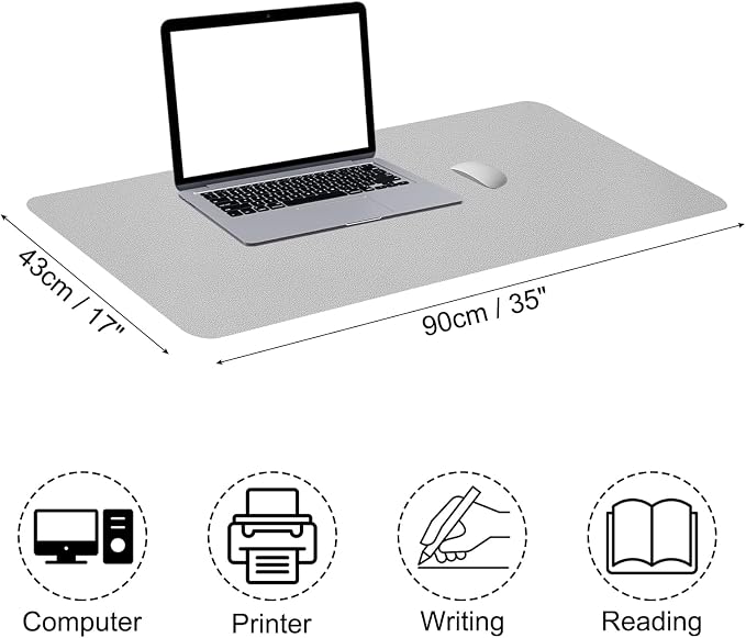 Patikil Desk Mat, 35"x17" Non-Slip Waterproof PU Leather Desk Pad Protector Dual Sided, Silver Tone