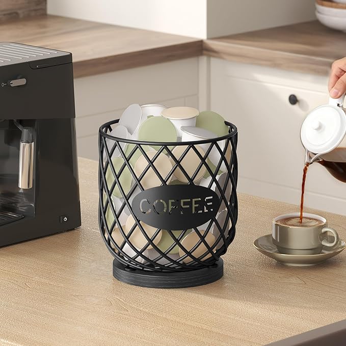 Coffee Pod Holder Organizer, Holder for K Cup, Large Capacity Coffee Pod Basket, Versatile Coffee Capsule Storage Organizer, for Kitchen Countertop, Black KH09BB