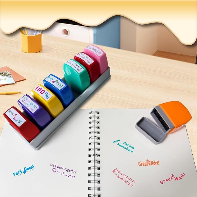 Teacher Stamps for Grading Classroom Stamp for Teachers Appreciation Gifts, Parent Signature Homework Motivational Encouraging Reward, Back to School Homeschool New Teacher Supplies Essentials(16PCS)
