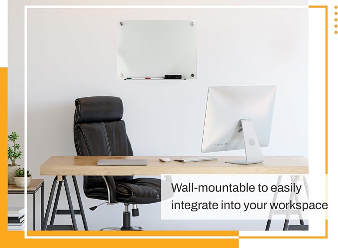 Real Glass Dry Erase Board, 18" x 24", Tempered Glass Surface, Frameless Wall Mount, with 4 Assorted Color Markers and Eraser, by Better Office Products (Bright White)
