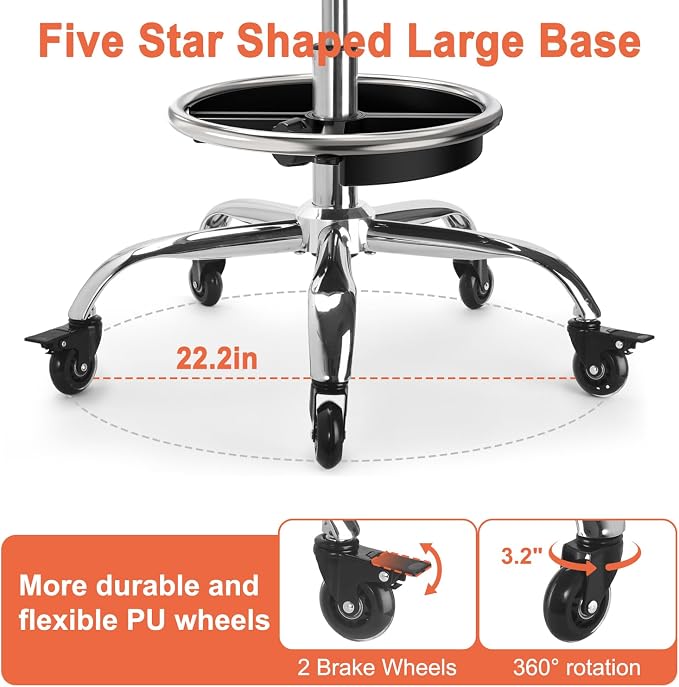 Garage Mechanic Stool with Backrest, Height Adjustable Heavy Duty Swivel Task Chair, Rolling Workshop Stool with Tool Tray Storage, Mechanic Chair for Garage, Shop, Auto Repair (Grey)