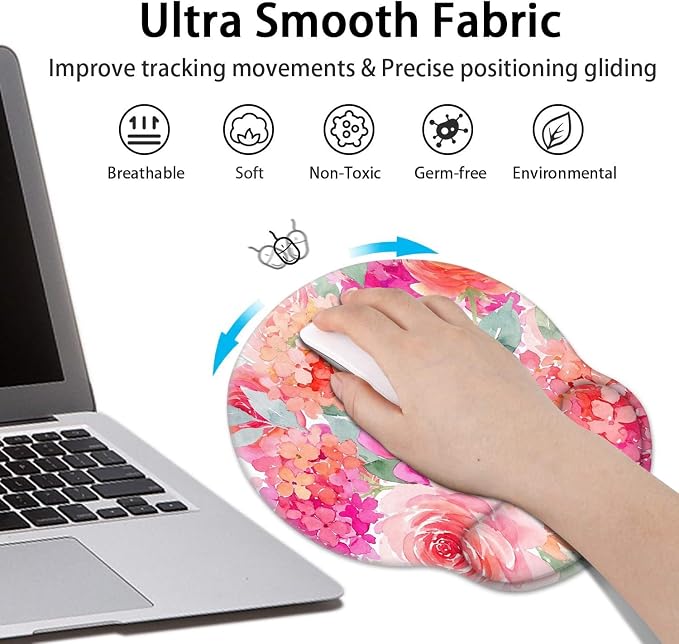Flower Floral Pink Peony Spring Ergonomic Mouse Pad Set with Wrist Rest Non-Slip Rubber Base Wrist Cushion Support and Coasters Mousepad with Wrist Support for Computer Keyboard and Desk