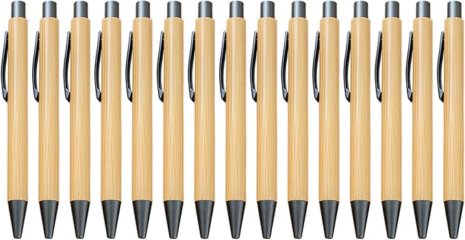 Gullor Natural Bamboo Retractable Ballpoint Pen, Sustainable Pens for Journaling Writing Office Supplies Eco Friendly Pens, 15 Pieces