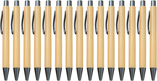 Gullor Natural Bamboo Retractable Ballpoint Pen, Sustainable Pens for Journaling Writing Office Supplies Eco Friendly Pens, 15 Pieces