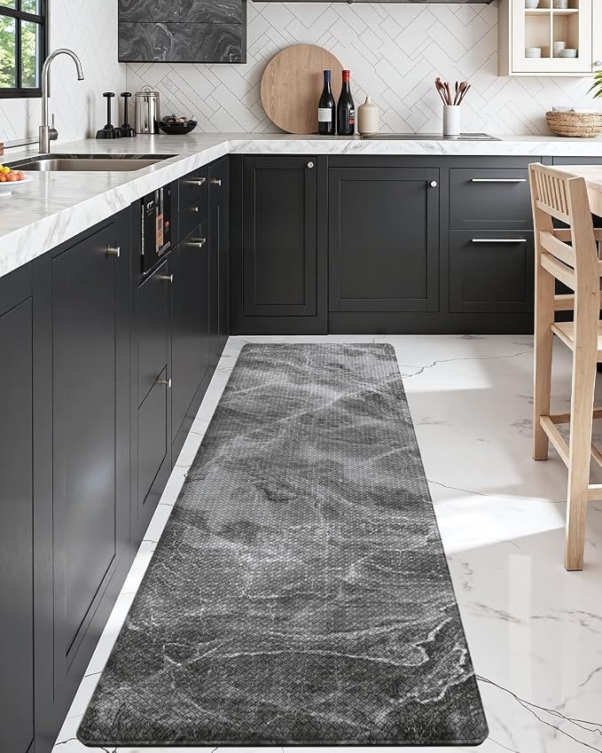 DEXI Kitchen Floor Mats Cushioned Anti Fatigue, 23x107 Dark Grey Marble | Runner Rug Wide Standing Comfort, Waterproof Oil-proof, Memory Foam Padded for Front Sink Laundry