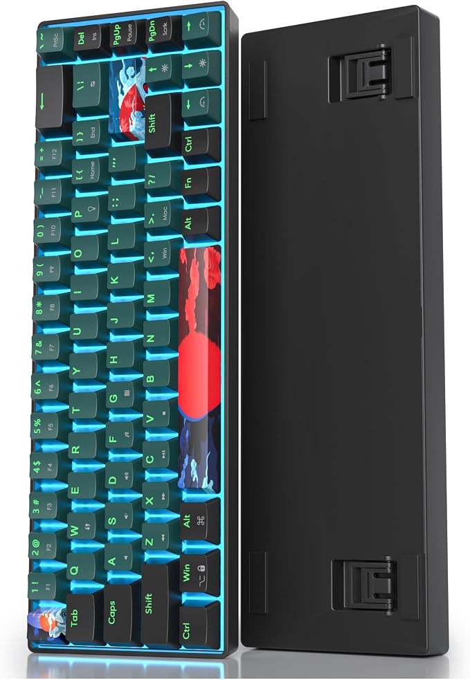 65 Percent Gaming Keyboard 68 Keys Mechanical Keyboard LED Backlit Ultra Compact Wired Keyboard with Red Switch for Windows Laptop Gamer(68 Sound Wave)