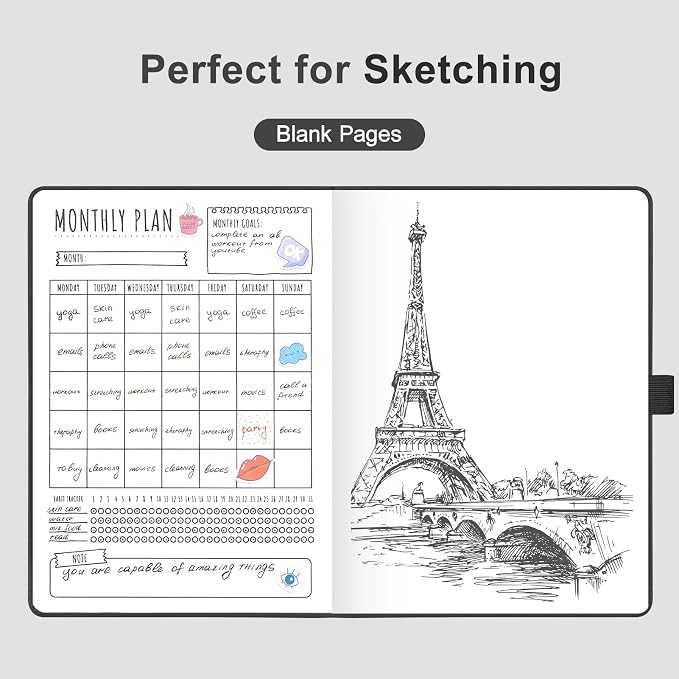 AHGXG Blank Journal Notebook, 160 Pages, A5 Medium Size (5.7'' x 8.3''), 120 GSM Thick Paper, Leather Hardcover, for Sketching, Drawing, Painting (Black)