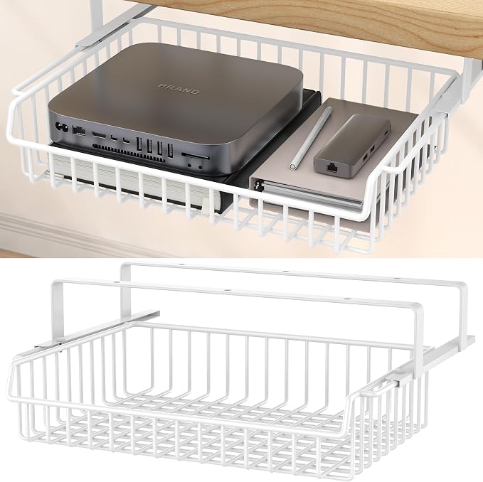ENONCI Under Desk Storage Drawer Slide Out No Drill Metal Cabinet | Shelf Storage Basket Cabinet, Under Table Drawer Organizer for Office, Home, Workspace, Cabinet