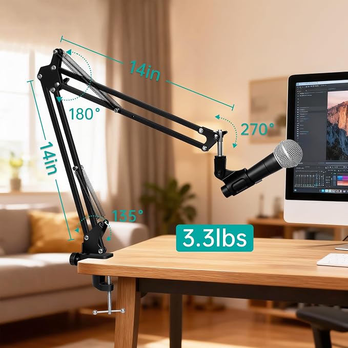 AODSK Microphone Arm Stand Ideal for recording studios, live streaming, and stage use Reinforced base Includes 3/8“ to 5/8” adapter Compatible with most microphones