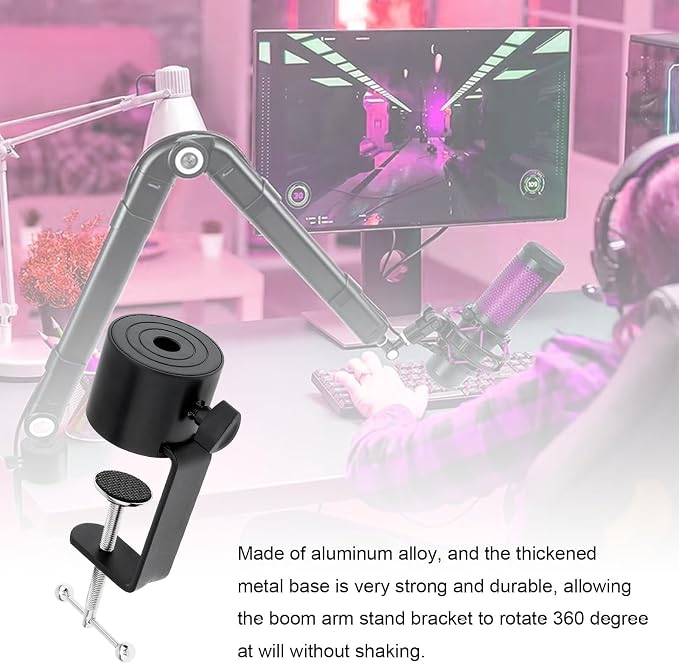 Microphone Stand Table Clamp for Microphone Suspension Boom Scissor Arm Stand Holer, 1/2" Thread Hole Cantilever Bracket Clamp Desk Lamp Clip Fittings Base DIY for Radio Studio Podcast (1)