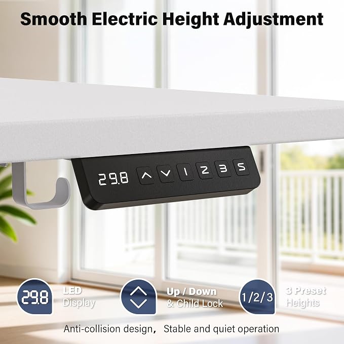 Electric Standing Desk, 63 x 30 Inch, White | Extra Large Desktop, Adjustable Height, Sit to Stand, Home Office Workstation, Supports Dual & Triple Monitor
